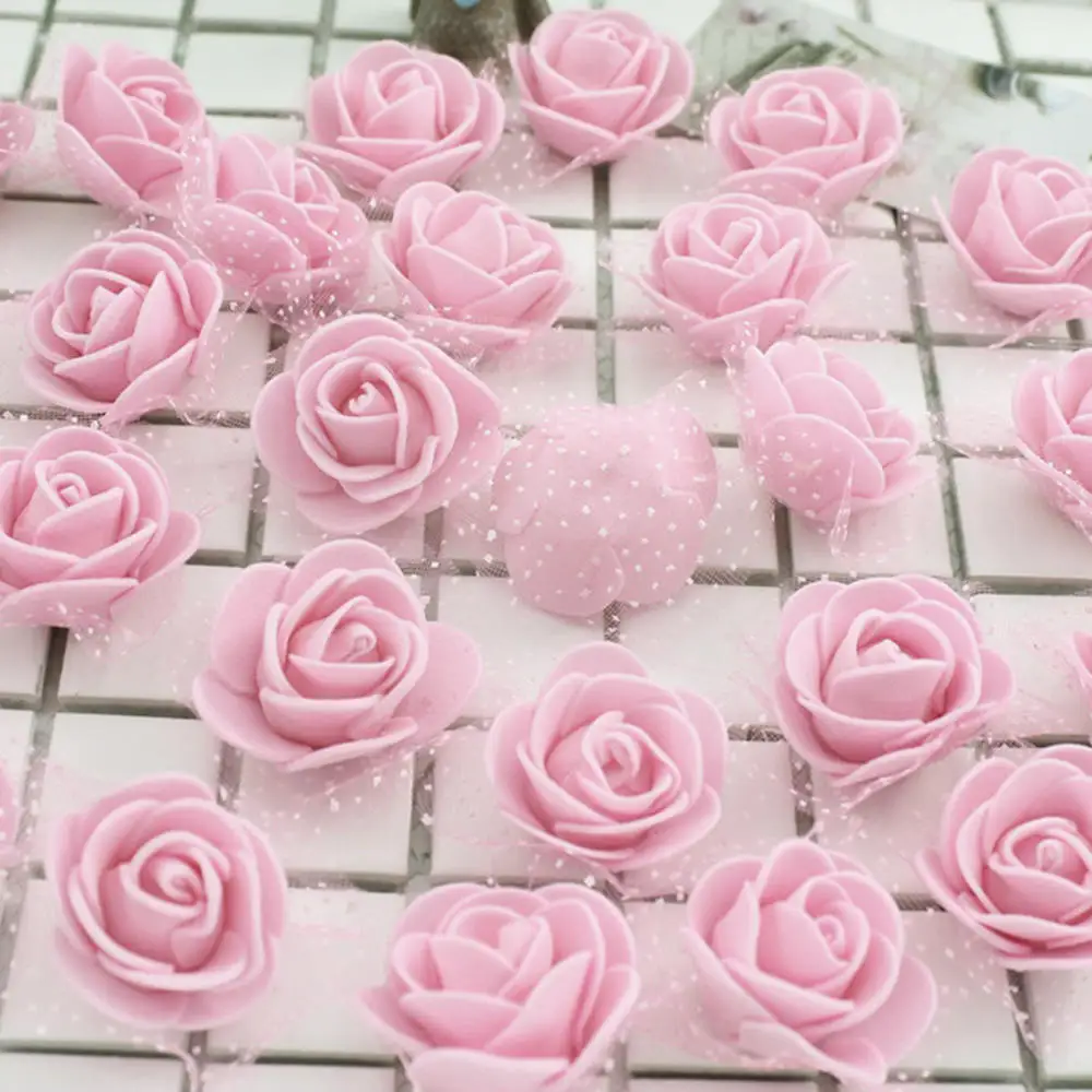 144PCS PE Foam Artificial Flowers Lace Fake Rose Bouquet DIY Wedding Party Decor 