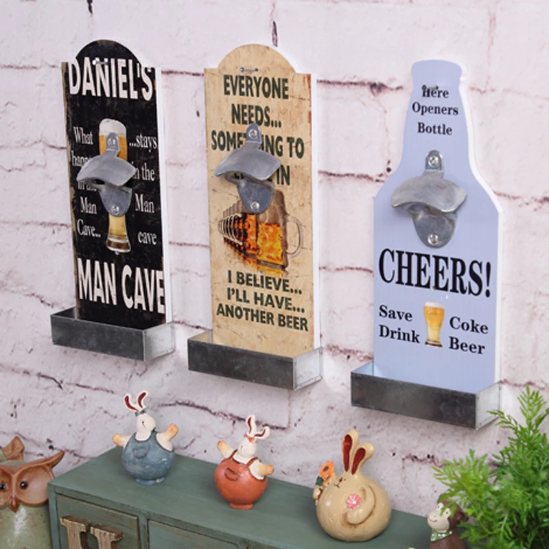 

Bar wall decoration American country style retro bar restaurant beer bottle openers wooden wall hanging opener crafts