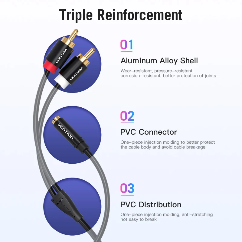 Аудиокабель Vention Female с разъемом 3 5 мм на 2RCA Male сплиттер RCA Jack Y для iPhone усилитель