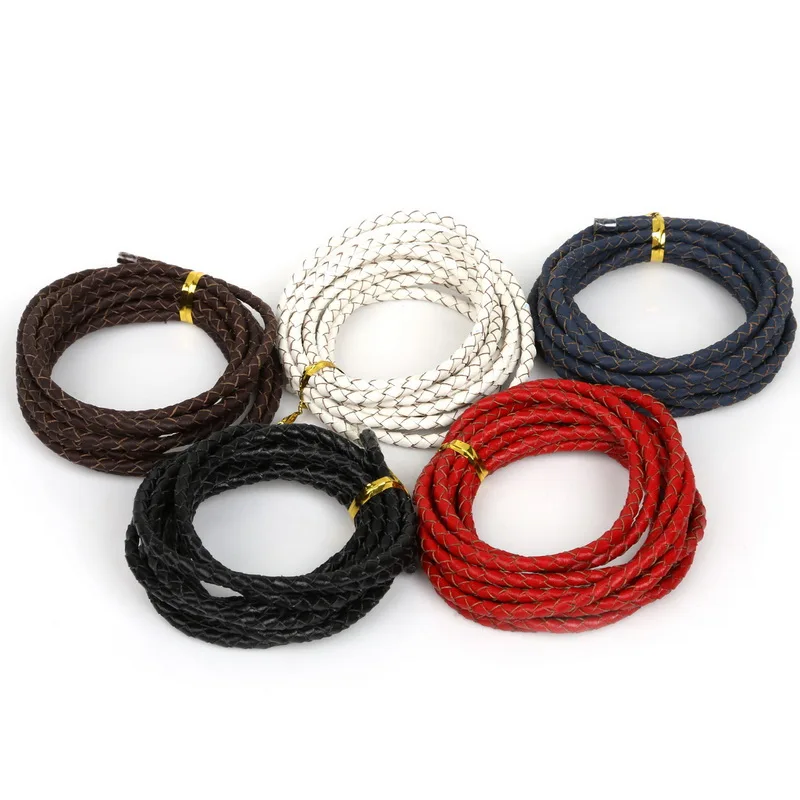 

2meter/lot 4mm Round Genuine Braided Leather Cord/Thread/String/Rope For Necklaces Bracelets Jewelry Making Findings