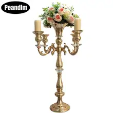 PEANDIM Gold 5 Heads Candelabra Flower Vase Holder Votive Candle Holder Wedding Table Centerpieces Flower Rack For Home Decor