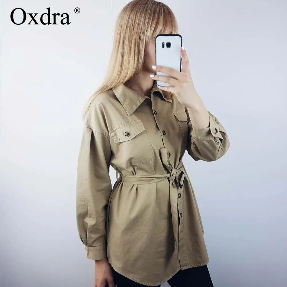 Oxdra 2019 Весенняя Новинка Для женщин Классическая рубашка с длинным рукавом Блузки