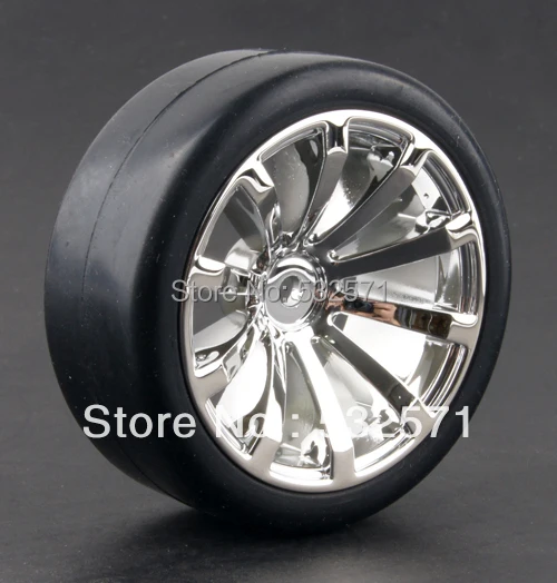4PCS Wheels Tires Plastic Plating Rims Rubber Tyre for HSP HPI 110 On Road RC Car 605 6018in