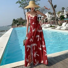 Bohemian Women Maxi Dress Sexy V-neck Sling Long Dress Open Back Lace-up Beach Dresses Bohemian Women Maxi Dress Sexy V-neck Sling Long Dress Open Back Lace-up Beach Dresses