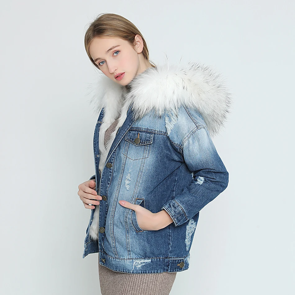 2018 new autumn winter jacket coat women Holes Denim jacket real large