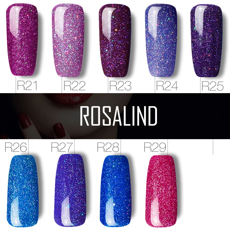 ROSALIND UV Gel Nail Polish Rainbow Shimmer Hybrid Lacquer Top Coat Set For Nail Art Manicure UV Gel Varnish Nail Gel Lak