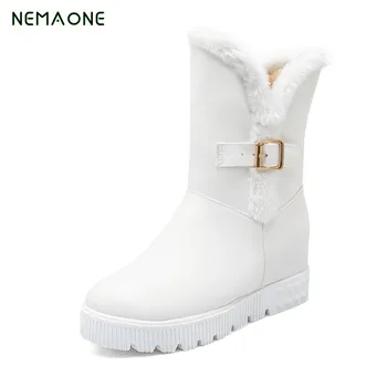 

NEMAONE NEW Warm fur winter slip on wedges high heels women shoes sexy platform flock snow boots woman