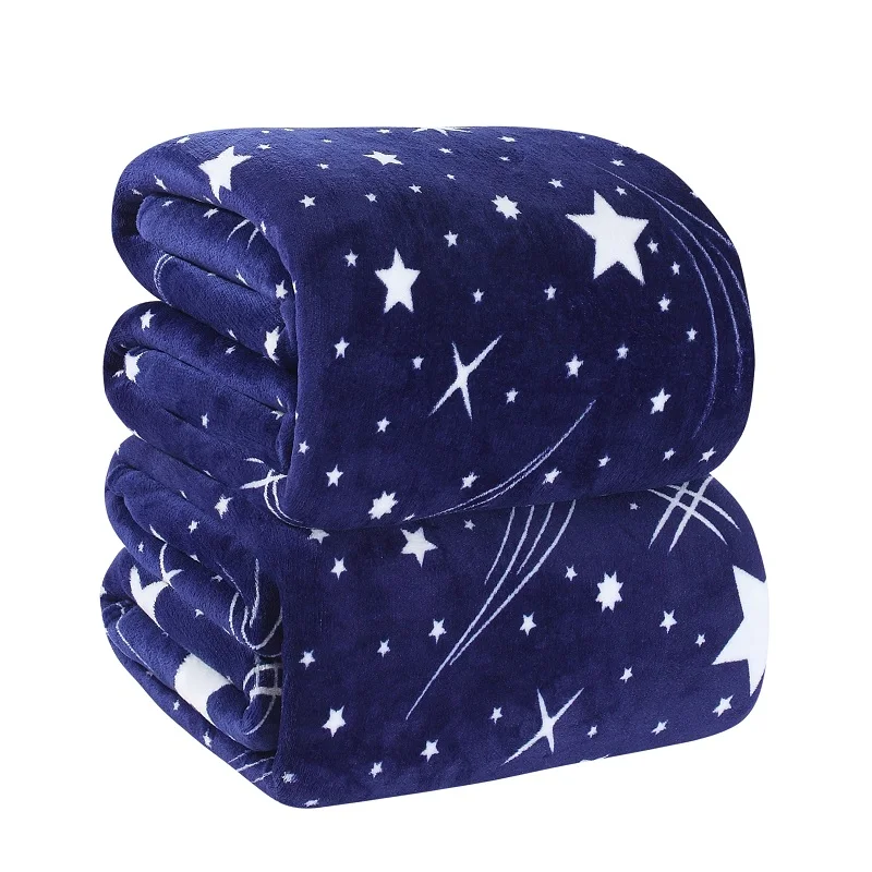 100 Polyester Blue Star Fleece Blanket,Spring/Autumn Throw Blanket