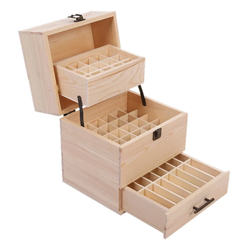 

59 Grid Oil Storage Folding Wooden Box Three-Layer Essential Oil Wooden Box Bottles Aromatherapy Container Metal Lock Jewelry