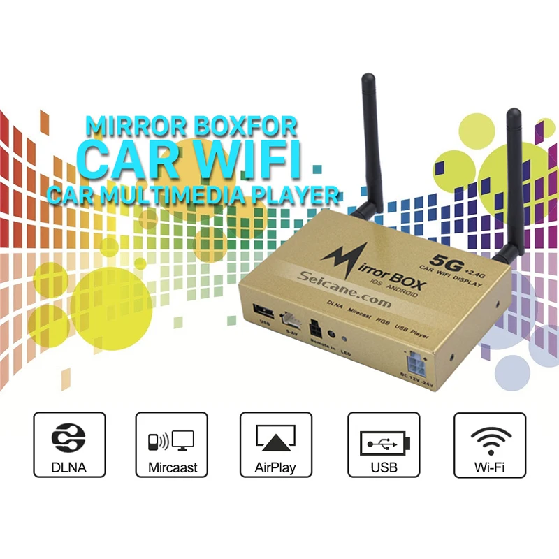 

Seicane Wireless Vehicle-Mounted HD Pusher with Dual-Band 2.4G 5G Dual-Antenna Supports iPhone Android Mobile Phone