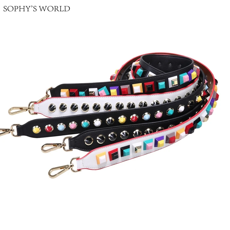 Colorful Rivet Leather Shoulder Strap PU Wide font b Women b font font b Bag b