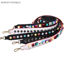 Colorido Remache Correa Ancha de LA PU de Hombro de Cuero Mujeres Bolsa Accesorios Cinturones de Marca Famosa Correa de Reemplazo de La Correa Para El Bolso