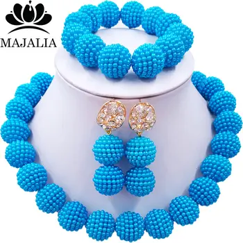 

Majalia Classic Nigerian Wedding African Jewelery Set Blue Crystal Necklace Bride Jewelry Sets 1ZZ0015