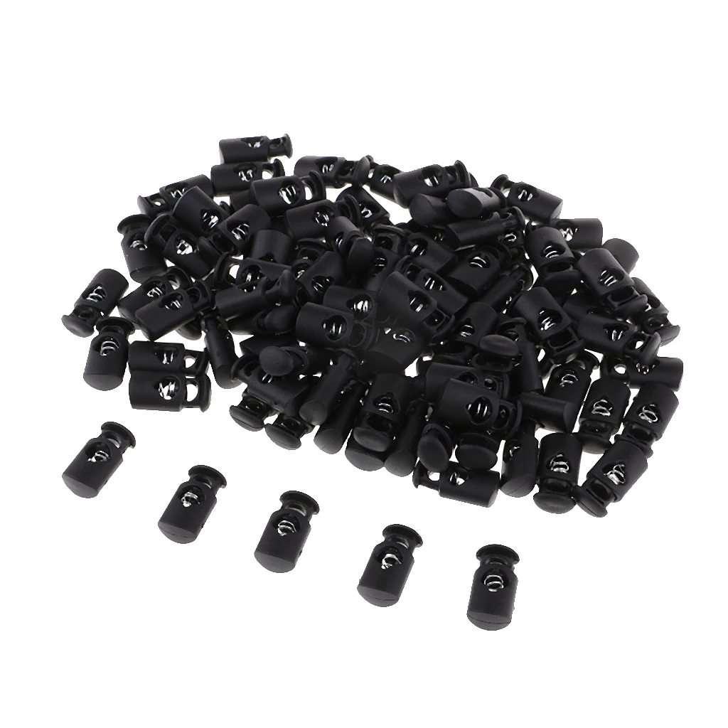 100 Piece Single Hole Barrel Cord Lock Stoppers Toggles Spring End DIY Findings Fastener Supplies Slider