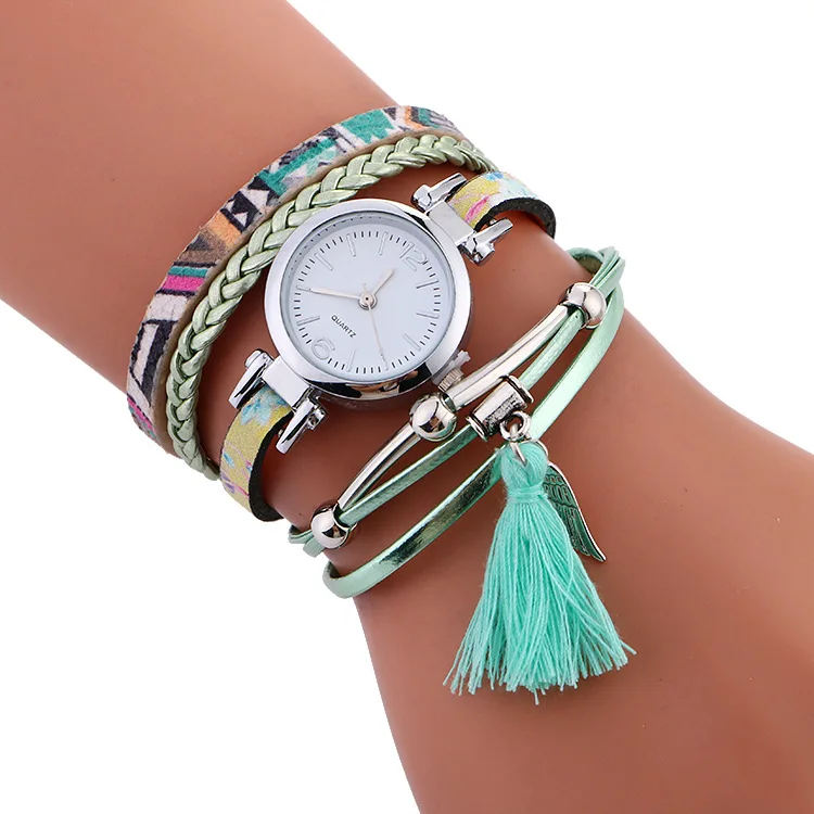 MINHIN женские наручные часы с подвесками в богемном стиле ручной работы плетеный браслет часы кожаные часы