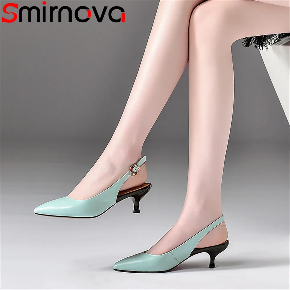 

Smirnova 2018 new shoes woman pointed toe shallow elegant pumps women shoes buckle genuine leather high heels shoes black