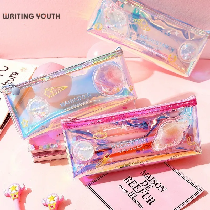 

Iridescent Laser Pencil Case Quality PU Pencilcase Cute Planet Pencil Box High Capacity School Offic Supplies Stationery Gift