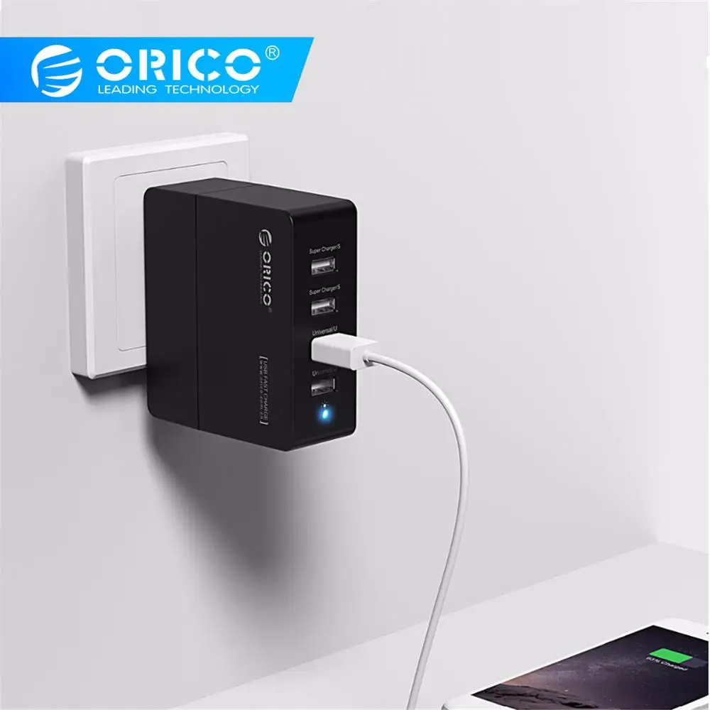

ORICO 4 Ports USB Charger US Plug Travel Wall Charger Adapter 5V2.4A 5V1.5A 12W Portable ABS+PC Smart Mobile Phone Charger