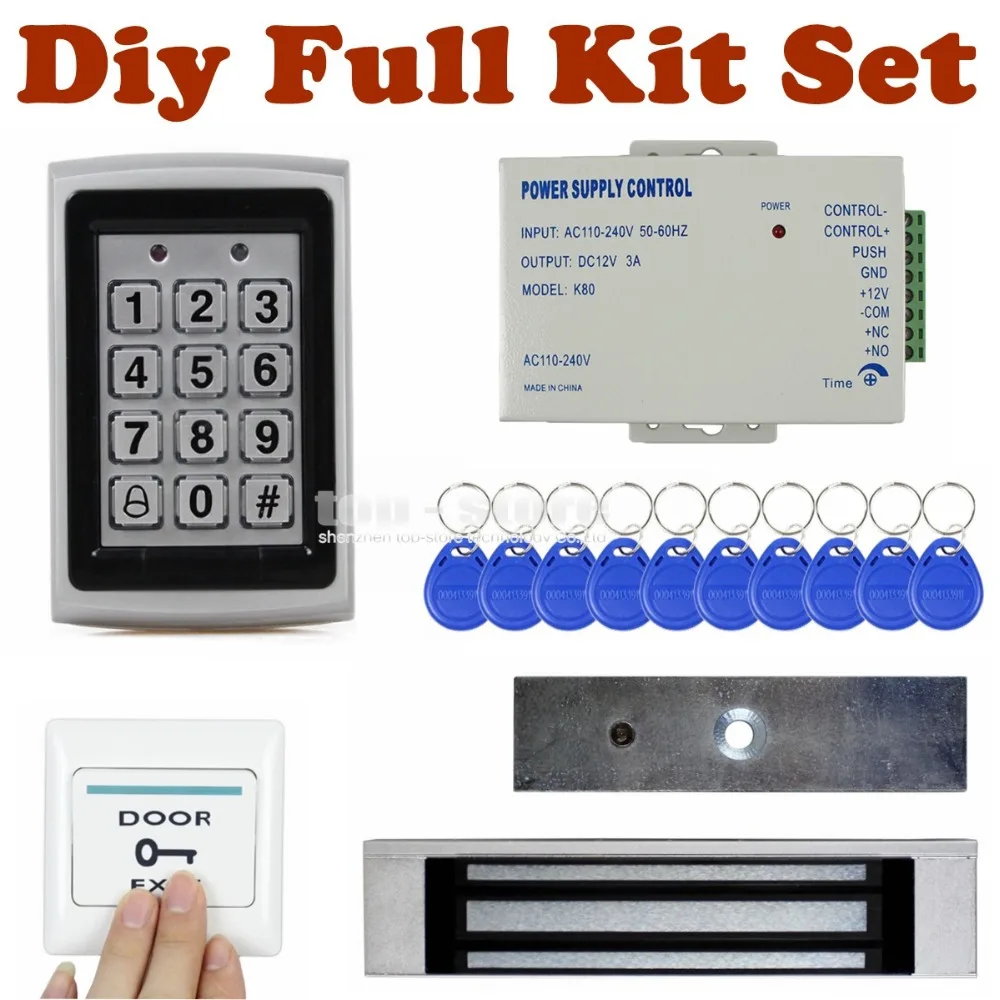 

DIYSECUR Full Kit Set 125KHz RFID Metal Case Keypad Door Access Control Security System Kit + 180KG magnetic Lock 7612