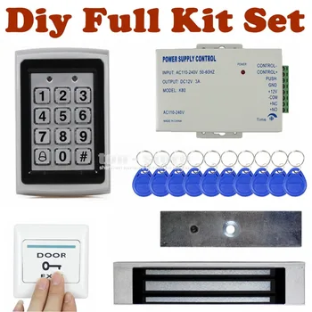 

DIYSECUR Full Kit Set 125KHz RFID Metal Case Keypad Door Access Control Security System Kit + 180KG magnetic Lock 7612