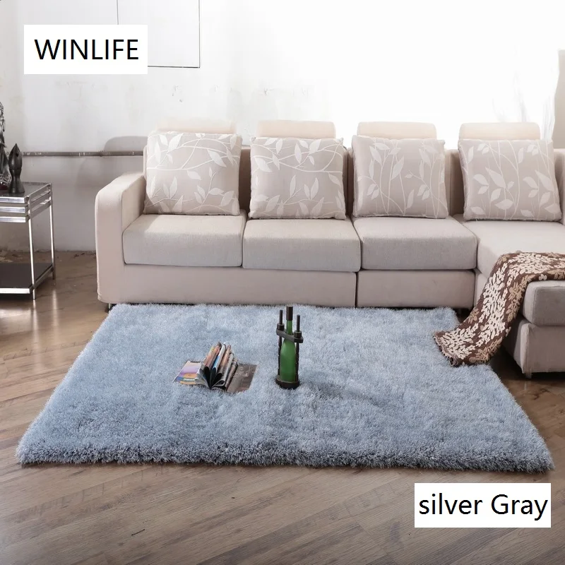 WINLIFE одноцветные лохматые ковры, европейский стиль, декоративные мягкие ковры, изящные Противоскользящие коврики для гостиной/спальни/отеля - Цвет: silver gray