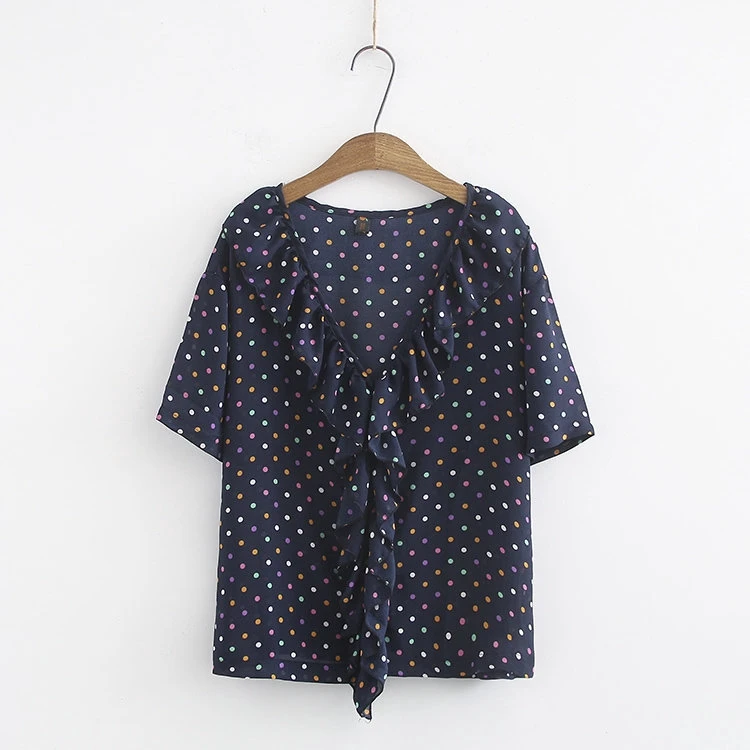 

Plus Size Women Ladies Short Sleeved Blouse Polka Dot Loose Shirts Fashion Tops