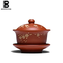 120cc фиолетовая глина yixing Art Gaiwan ручная работа с рисунком цветка сливы НЕОБРАБОТАННАЯ руда Zhu Mud Zisha чайник для дома Teaware отправил друзей