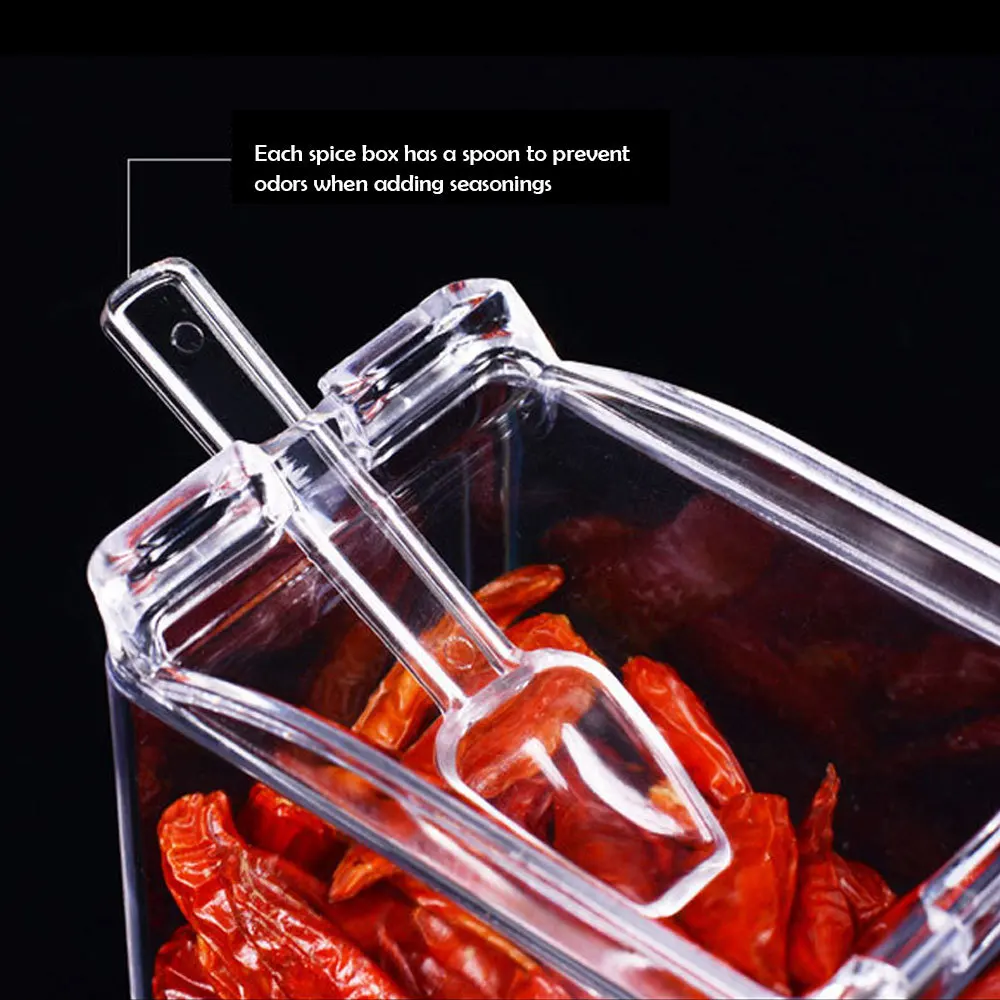Tanie 4 sztuk zestaw wyczyść stojak na przyprawy przyprawy garnki pojemnik przyprawy słoiki Cruet z pokrywą i łyżka naczynia kuchenne dostaw