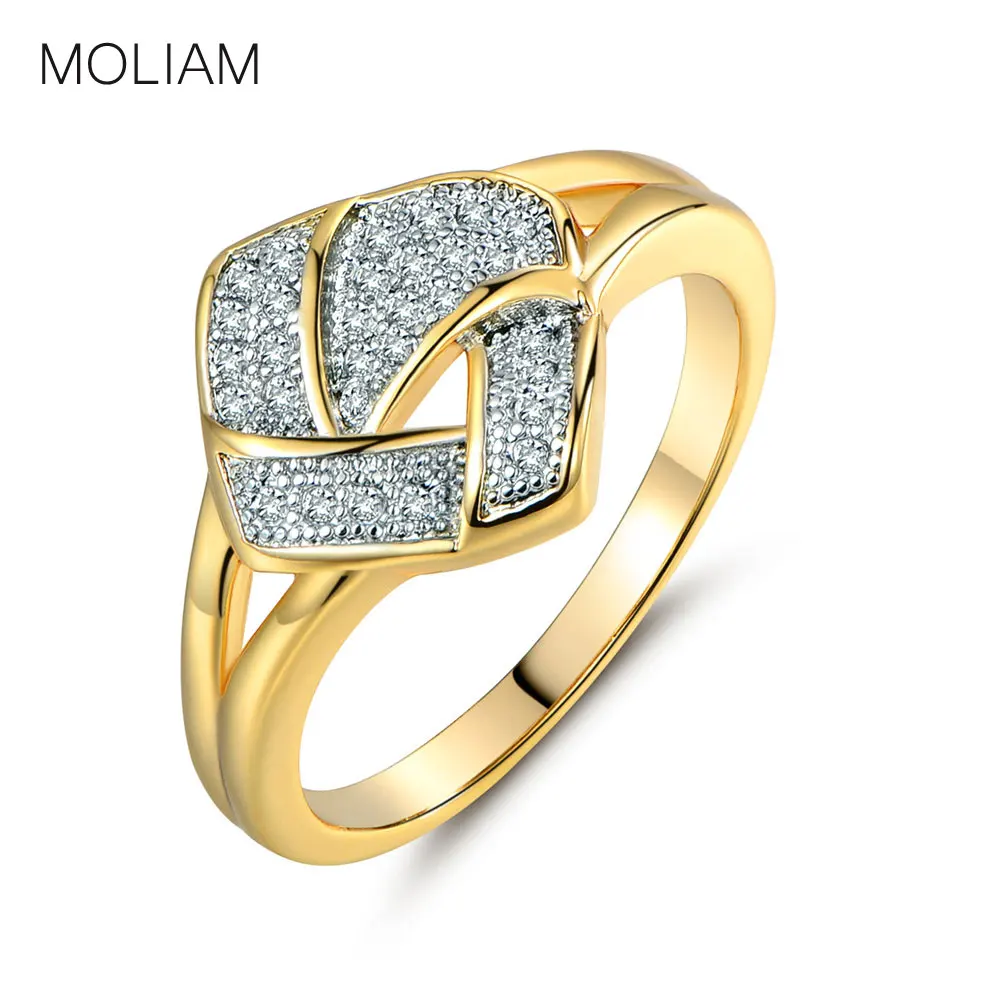 

MOLIAM Fashion Vintage Rings for Women Big Stone Gold-Color Pave Crystal Mid Finger Ring Anniversary Jewelry MLR281