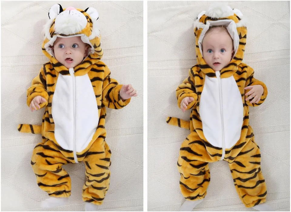 Одежда для новорожденных малышей, фланелевая Одежда для мальчиков комбинезоны с животными Комбинезоны для маленьких девочек Одежда для малышей Пижама Тигр костюмы