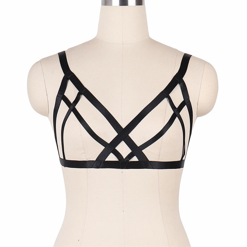 

JLX.HARNESS Fetish Wear Cage Bra Body Harness Crop Top Bondage Open Chest Bra Black Cupless Bra Cosplay Rave Wear O0172