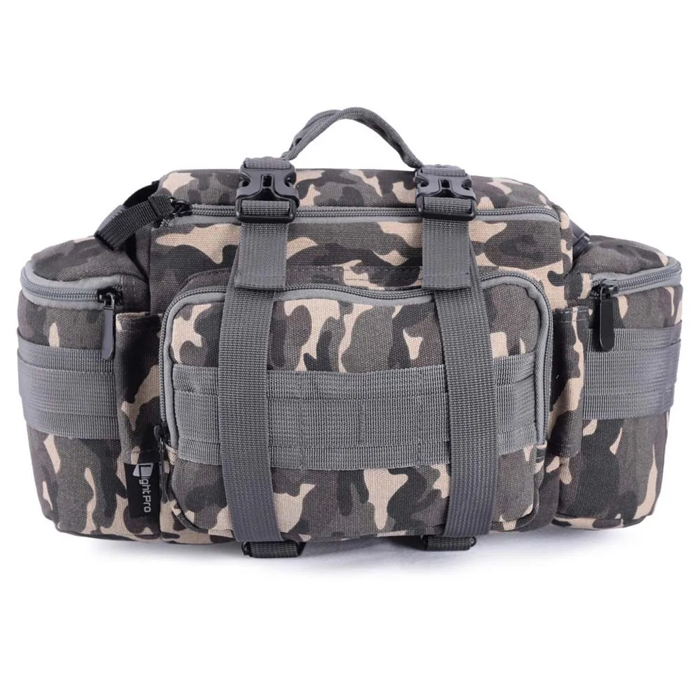 

Photo Multi-functional Camera Canvas Tactical Bag Waist Rucksack Soft Pack Single Shoulder Case w/ Rain Cover for Canon Nikon