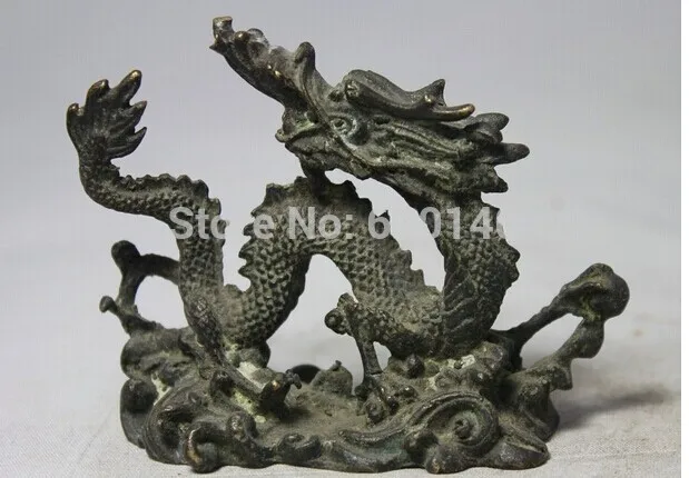 

Old Chinese Fengshui Folk Bronze Zodiac Year Dragon Play Bead Statue sculpture