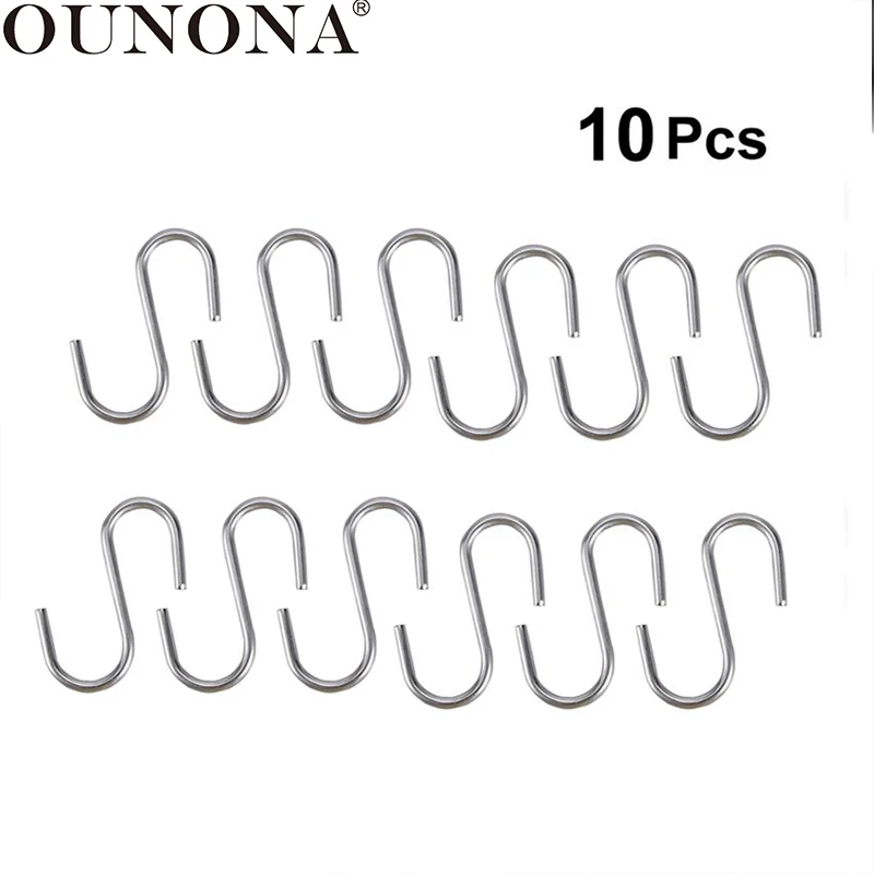 

OUNONA 10Pcs S Shaped Hooks Iron Wire Stainless Steel Heavy Duty Galvanized Utensils Hangers Door Clothes Rack Clasp Over Tool