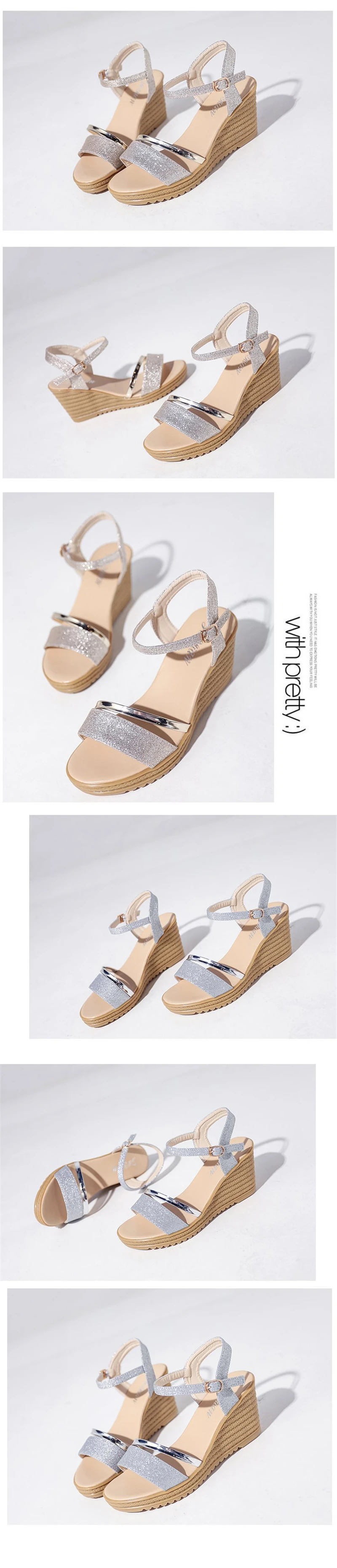 Tfsland женская обувь золотыми пряжками мягкие сандалии на танкетке пляжные тапочки Для женщин обувь для ходьбы на толстой платформе Пляжные сандалии
