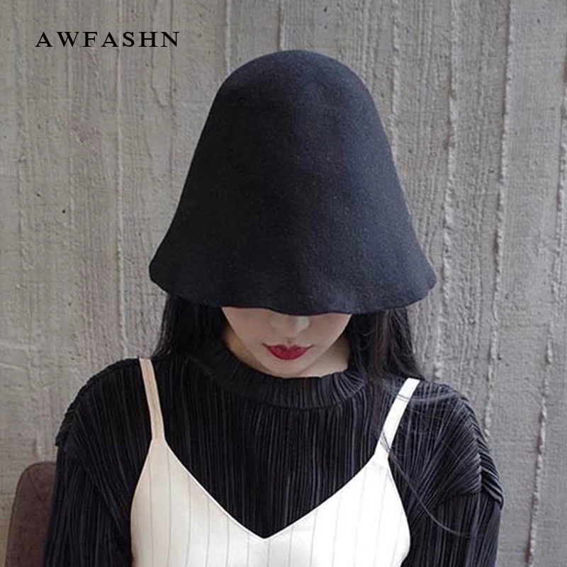 

New Fashion Women's Felt Hat Solid Color Fedoras Wool Personality Man Popular Unisex Spring Bone Basin Cap Female Bucket