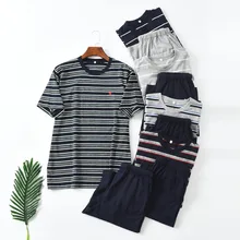 Пижама для Для мужчин летние пижамы с короткими рукавами, пижамы из хлопка, ночная рубашка, Для мужчин и длинных штанов, Для мужчин s сна лаунж-Пижама комплект