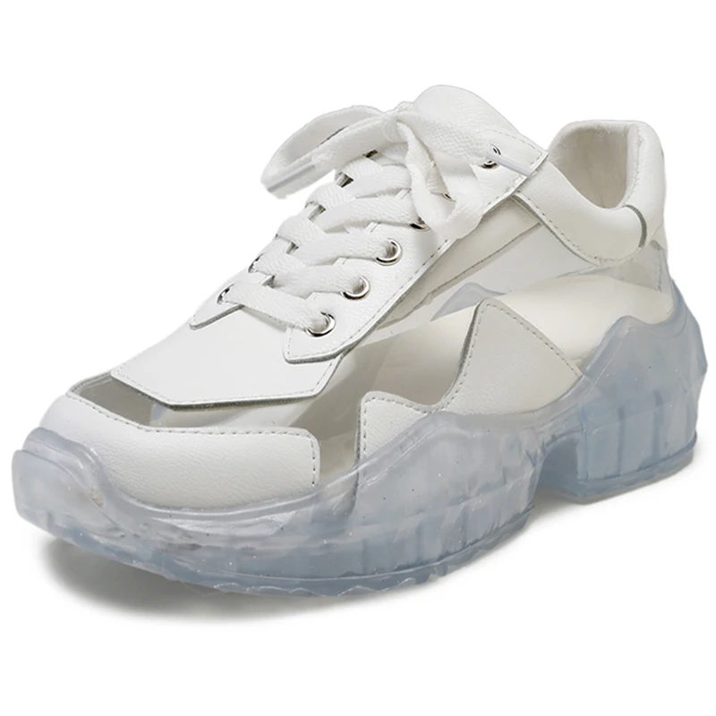 Spring Women Sneakers Thick Bottom White Female Shoes Transparent Lace Up 2019 New Jelly Casual Flats Zapatos De Mujer | Обувь