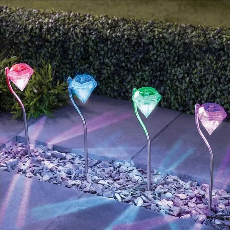 

4pcs Outdoor Solar Power LED Light Lawn Waterproof Diamonds Pathway Path Landscape Stake Lamp for Garden Outdoor Decoration Lamp