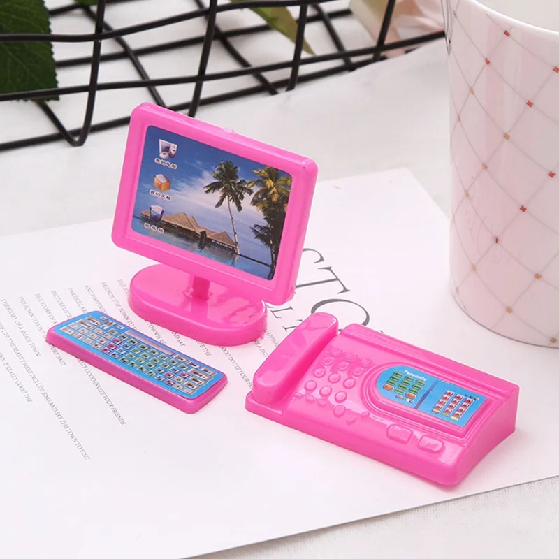 1 комплект новый розовый мини монитор клавиатура компьютер Fax Machine SET для