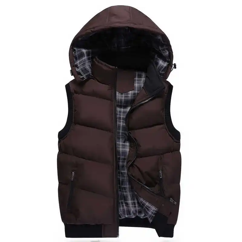 

New Autumn Winter Mens Vests Fashion Sleeveless Jackets Male Cotton-Padded Vests Men Hooded Thicken Brand Waistcoats Plus Size