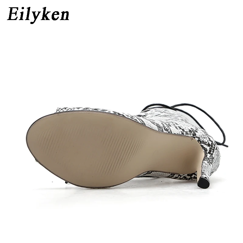 Eilyken Women Open Toe Hollow Out Snakeskin grain Sandals Pump 2019 Lace-Up High Heels 12CM Sandals Lady Shoes
