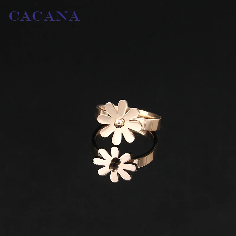 CACANA Stainless Steel Rings For Women Golden Flower Fashion Jewelry Wholesale NO.R159