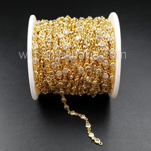 WT-BC081 5 м/лот очарование Кристалл бисер цепь 24 к золотые полосы латунь цепь высокое качество Золотая цепь для ожерелья DIY материал
