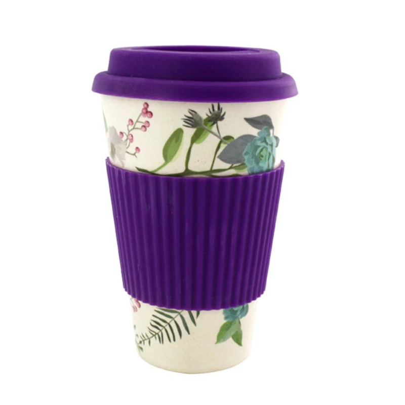 Экологичная кофейная чайная чашка из бамбукового волокна кофейная кружка из пшеничной соломы дорожная кружка для воды с силиконовой крышкой кружки для питья - Цвет: Фиолетовый