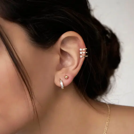 Женские серьги каффы из серебра 925 пробы с тремя камнями|earrings fashion|fashion earringscolorful