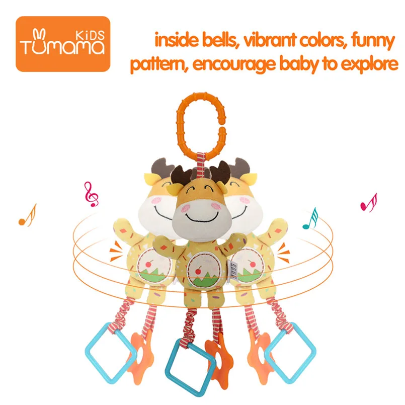 Tumama Baby Rattles 4pcs/set Plush Animal Hanging Mobiles Baby Toys Antibiosis No dropping Educational Toys For Newborn Kids Toy