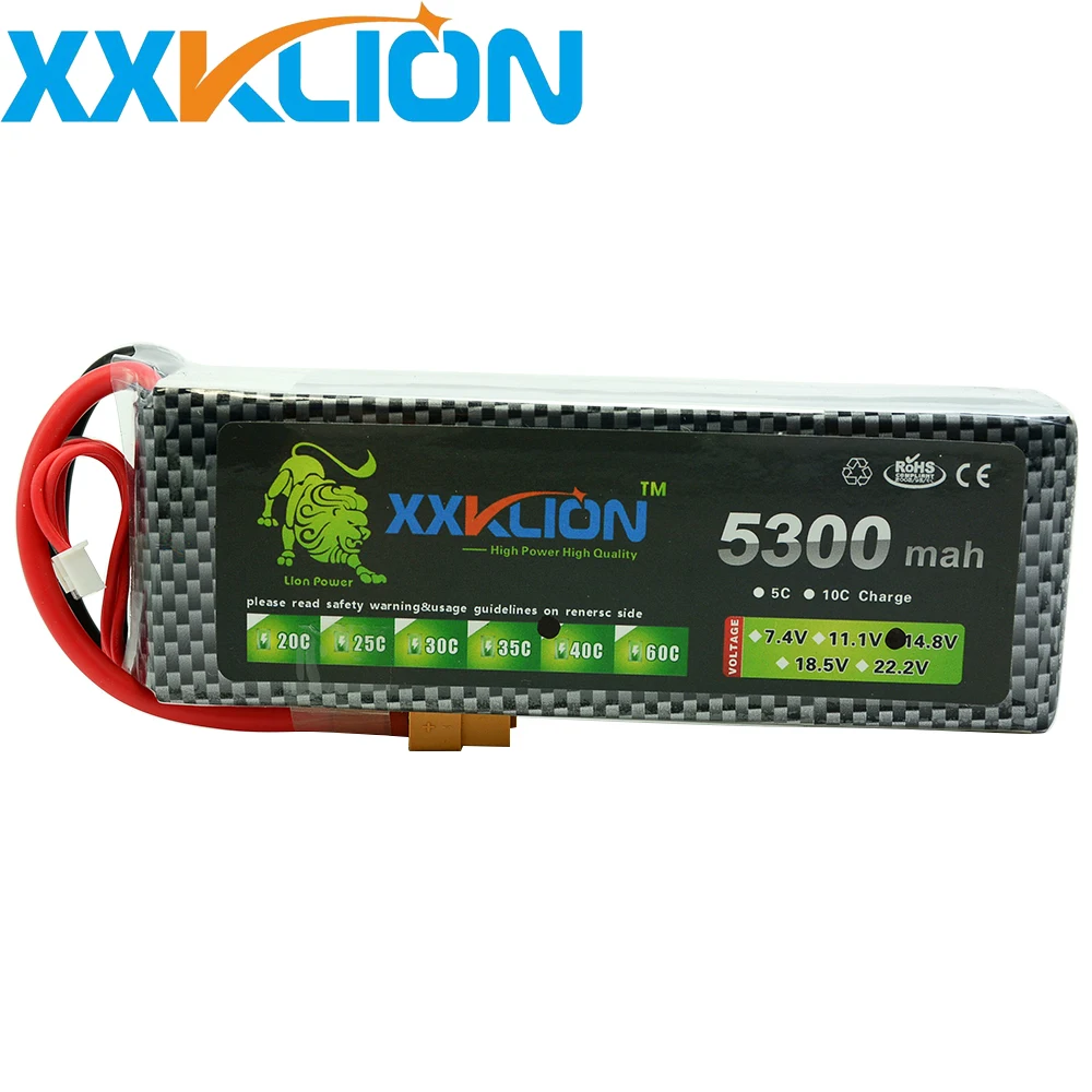 

XXKLION 14.8v 5300mah 40c Lipo Battery 4S T Plug/XT60 Plug RC Helicopter RC Car RC Boat Quadcopter Remote Control toys Battery