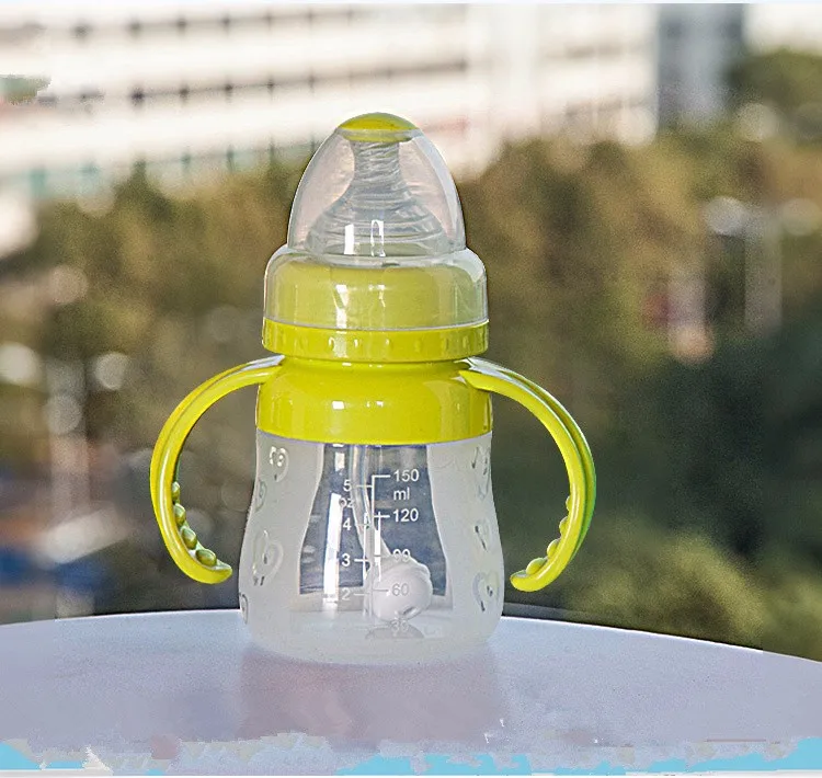 Новые жидкий силикагель Детские Бутылочки большой Диаметр 150 мл для бутылки молока падение сопротивление соломенных Кормление Бутылочки 2 цвета