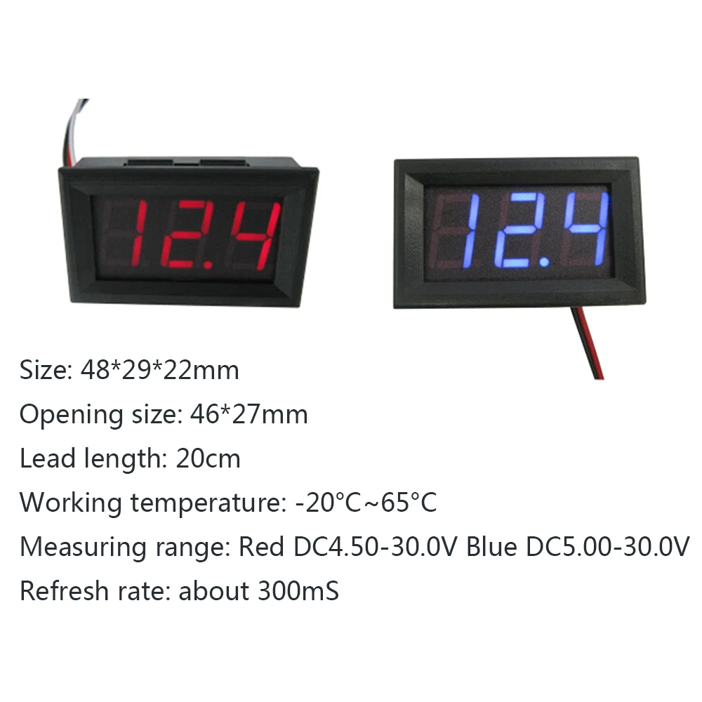 1 шт. красный/синий 0,56 дюймовый светодиодный цифровой вольтметр DC4.5V-30.0V двухпроводной измеритель напряжения постоянного тока 48x29x22 мм